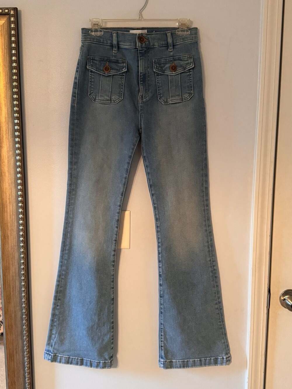 Y2K High Rise Flare Jeans Indie Sleaze Boho Chic 70s Revival Pocket Detail